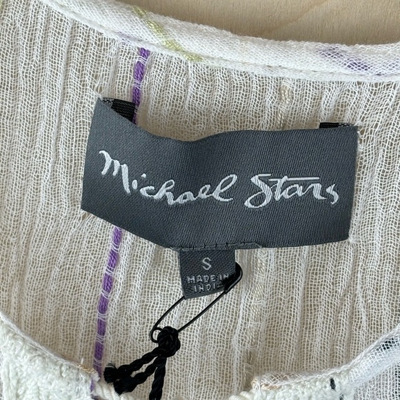 Michael Stars White Deep V  Neck Tasseled Striped Peplum Flounce Tank Top Size S - Picture 5 of 11